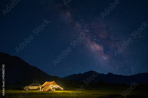 Tent under the stars at night