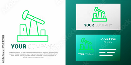 Line Oil pump or pump jack icon isolated on white background. Oil rig. Colorful outline concept. Vector