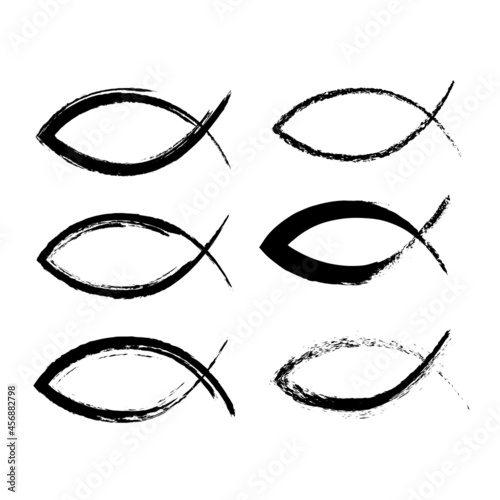 Fish grunge signs set isolated on white