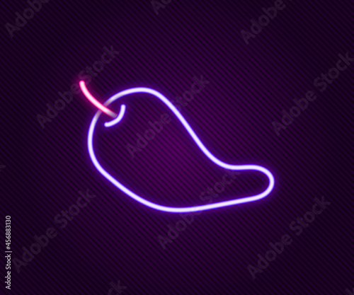 Glowing neon line Hot chili pepper pod icon isolated on black background. Design for grocery, culinary products, seasoning and spice package, cooking book. Colorful outline concept. Vector