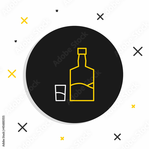 Line Tequila bottle and shot glass icon isolated on white background. Mexican alcohol drink. Colorful outline concept. Vector