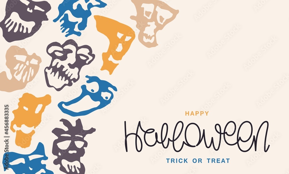 Happy Halloween. Template for a holiday postcard. Abstract minimalistic graphics in Matisse style. Trendy aesthetic art. Vector template