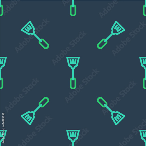 Line Fly swatter icon isolated seamless pattern on blue background. Vector