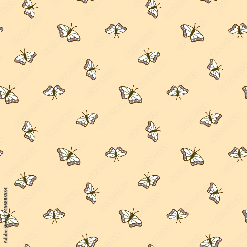 Seamless Pattern with Butterfly Design on Yellow Background