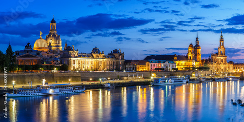 Dresden Frauenkirche church skyline Elbe old town panorama in Germany at night