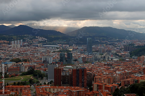 Evening over the city of Bilbao in a cloudy day