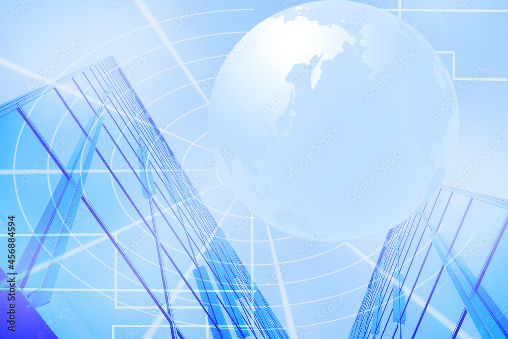 世界地図とビル グローバルなオフィス インターナショナルなビジネス背景画像 Stock Illustration Adobe Stock