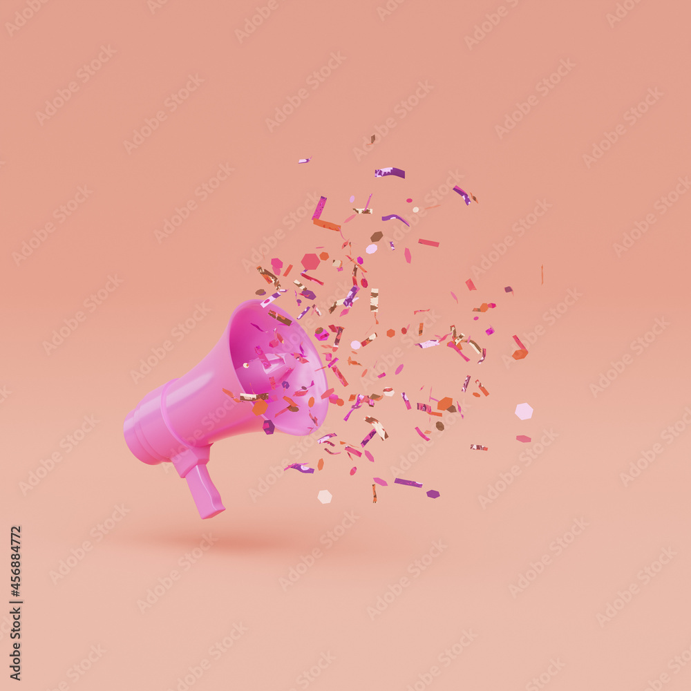 megaphone with confetti coming out of it - obrazy, fototapety, plakaty 