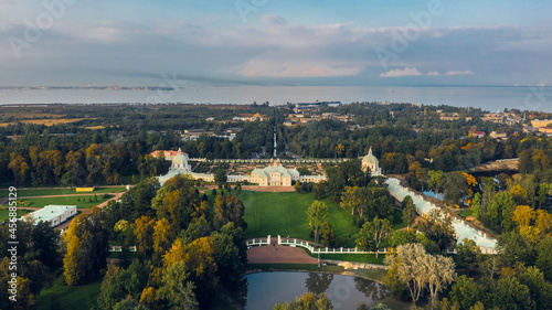 Aerial view of Menshikovskiy Palace in Lomonosov. It is Grand imperial estate with 18th-century palace