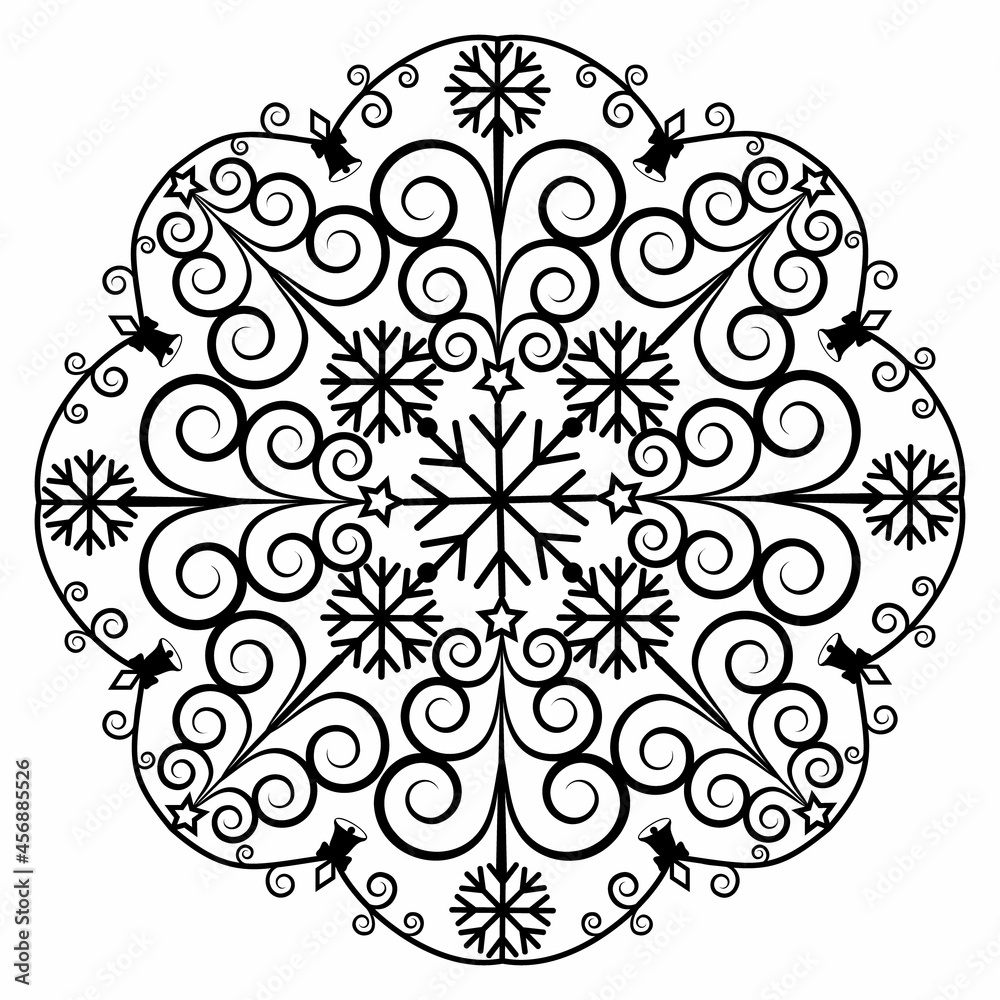 Mandala Christmas black Template Stencil, isolated vector illustration