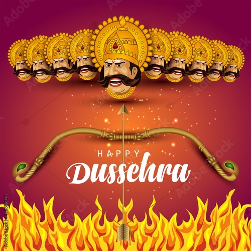 Happy Dussehra festival of India. of Lord Rama killing Ravana. vector illustration photo