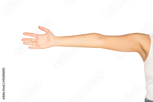 Cropped view of woman with outstretched hand