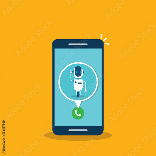 Bot calling to user. Customer service robot. Vector illustration.