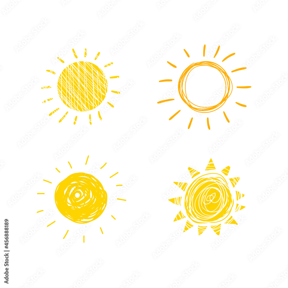 Vector Hand Drawn Sun Icons, Sunny Cute Doodle Set, Isolated on White ...