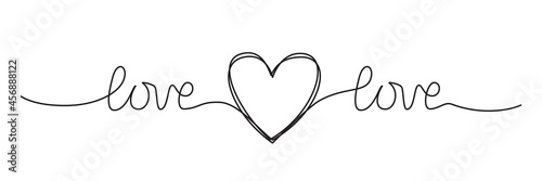 Doodle heart and word LOVE hand written scribble