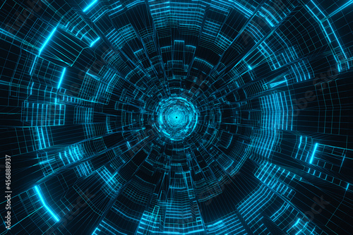 Digital cyberspace, data network tunnel background