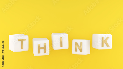 Thinking image on dice yellow background,Thinking media images use yellow to indicate thinking.The letter "Think" ,3D rendering