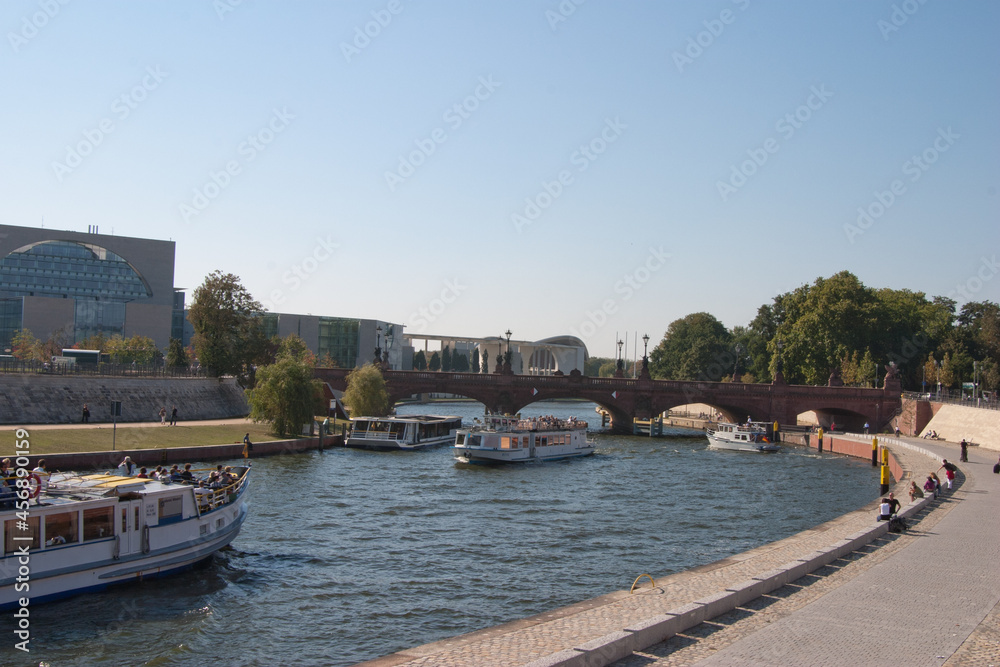Tourist boats On the River Spree in Berlin in Germany