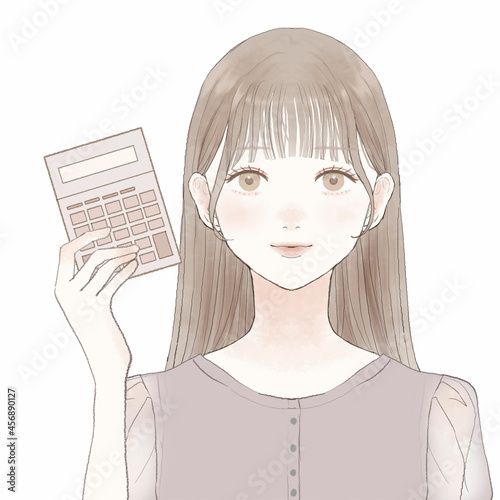 電卓を持っている女性