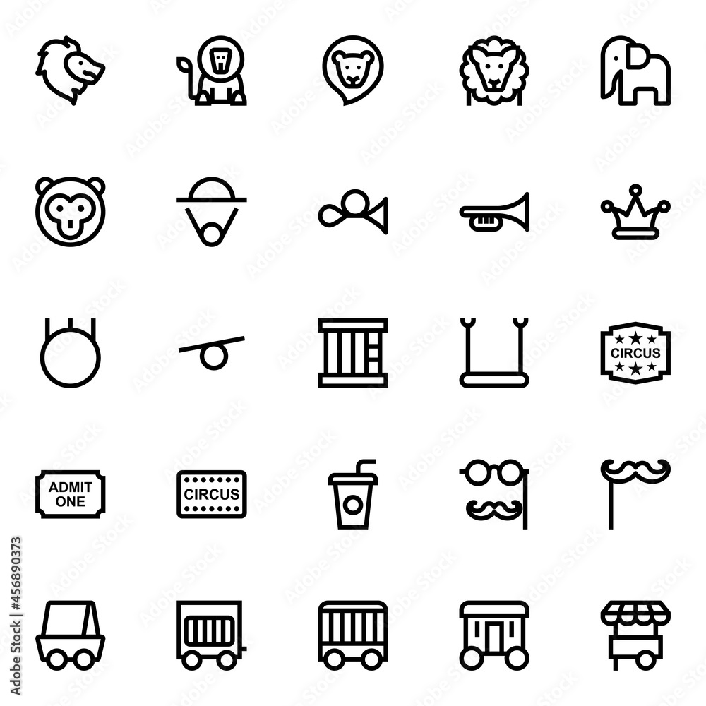 Fototapeta premium Outline icons for circus.