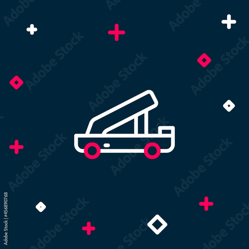 Line Passenger ladder for plane boarding icon isolated on blue background. Airport stair travel. Colorful outline concept. Vector