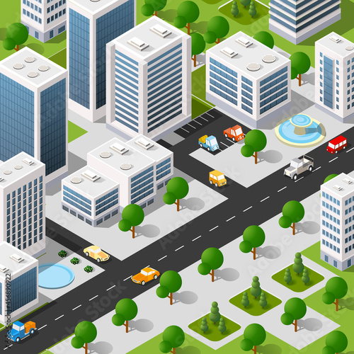 Lifestyle scene urban Isometric 3D illustration of a city