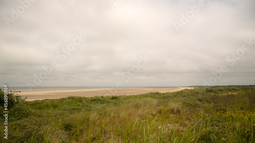 Sea, sandy beach and dunes covered with Marram Grass (Ammophila arenaria)
