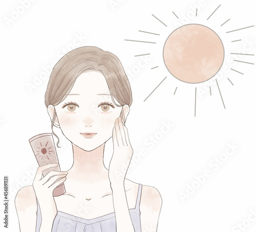 日焼け止めを塗って、紫外線対策をする女性