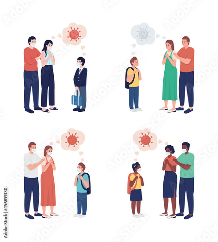 Parents anxious about coronavirus semi flat color vector character. Family figure. Full body people on white. After covid isolated modern cartoon style illustration for graphic design and animation