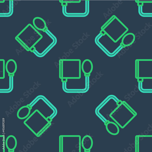 Line Blood pressure icon isolated seamless pattern on blue background. Vector