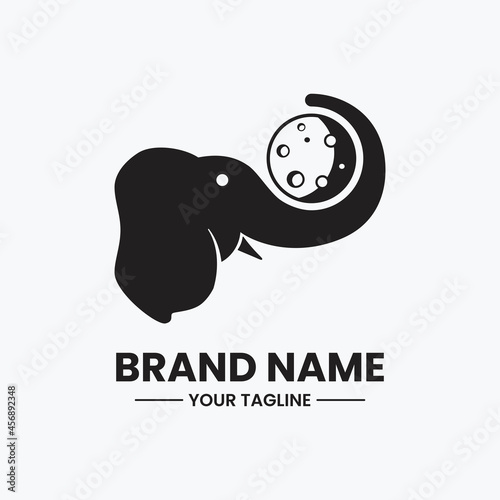 elephant and moon concept logo. silhouette, flat, combination and simple style. suitable for logo, icon symbol and sign. such as education, animal, creative and media logo