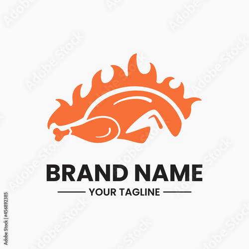 hot chicken logo. chicken meat and fire concept. flat, modern and negative space logotype. suitable for logo, icon, symbol and sign. this logo is suitable for food related businesses, restaurants