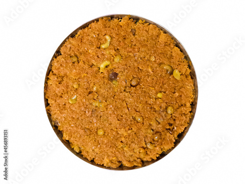 Indian Special Carrot Halwa In Round Bowl. White Background photo