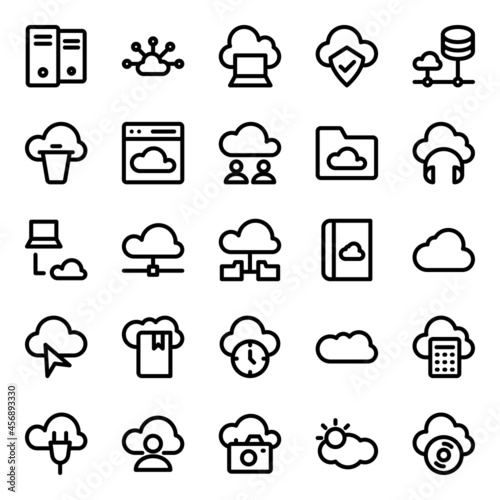 Outline icons for cloud computing.