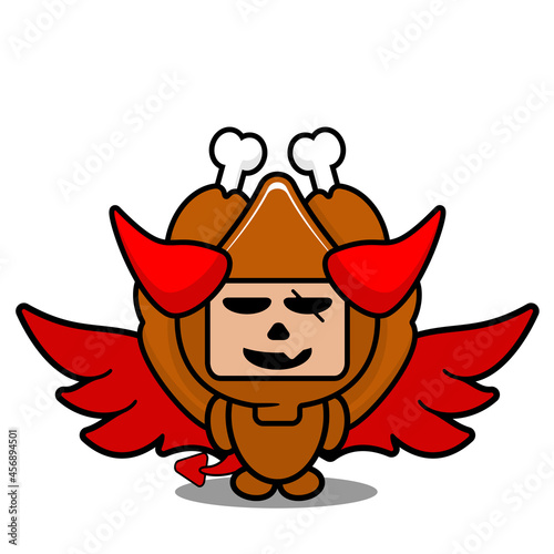 cute devil roast chicken mascot costume cartoon character vector illustration