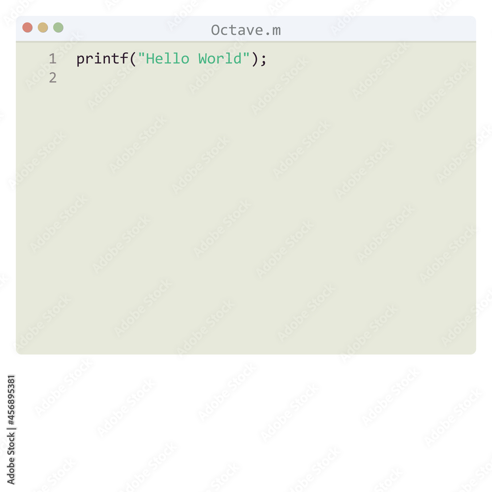 Octave language Hello World program sample in editor window