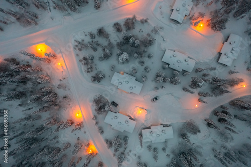 cottages in Lapland, winter evening photo