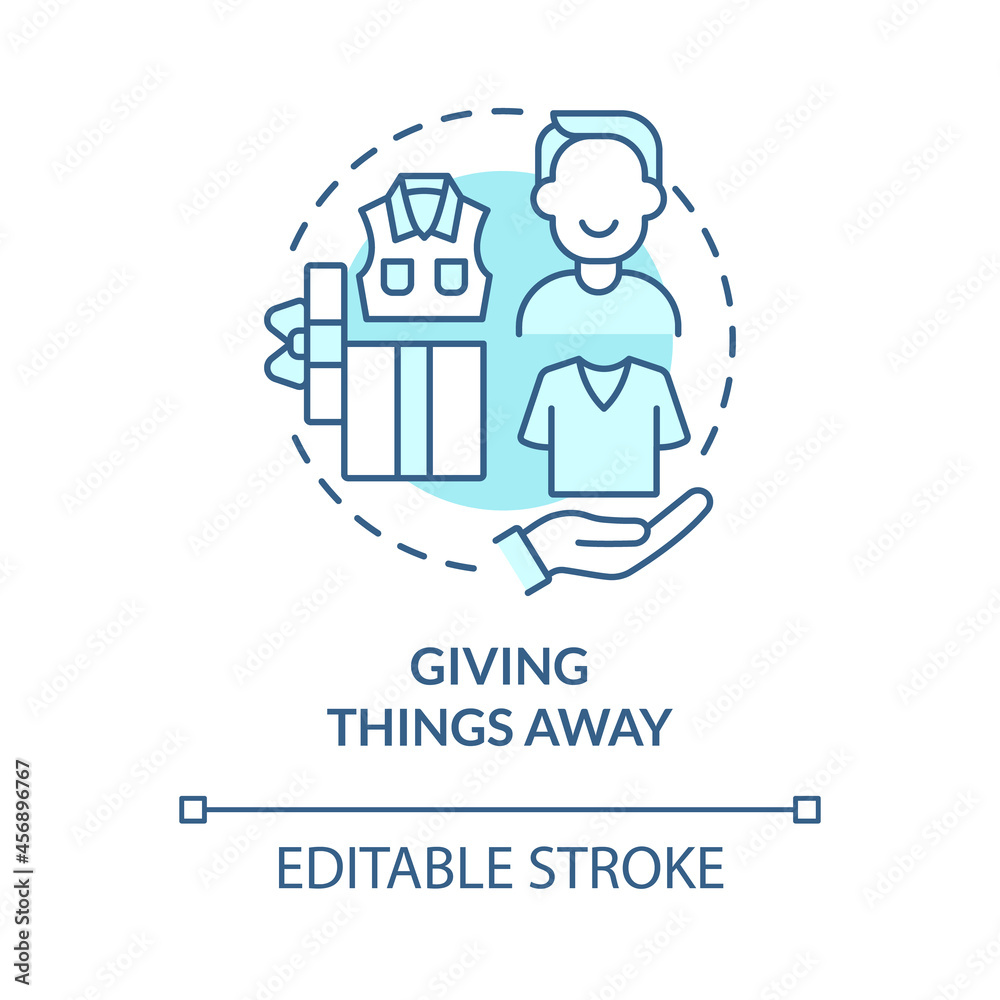 Giving things away blue concept icon. Donate and gift stuff you do not need. Responsible consumption abstract idea thin line illustration. Vector isolated outline color drawing. Editable stroke
