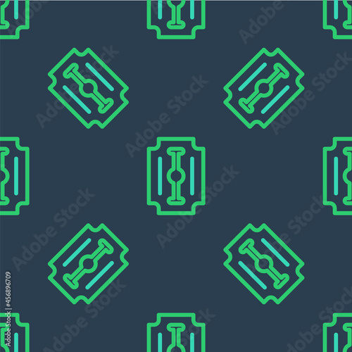 Line Blade razor icon isolated seamless pattern on blue background. Vector