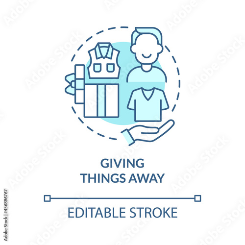 Fototapeta Naklejka Na Ścianę i Meble -  Giving things away blue concept icon. Donate and gift stuff you do not need. Responsible consumption abstract idea thin line illustration. Vector isolated outline color drawing. Editable stroke