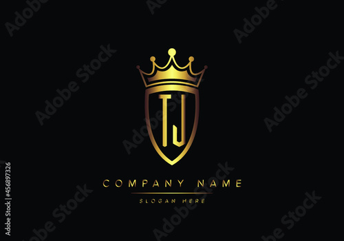 Photos Alphabet letters TJ monogram logo, gold color, shield style, luxury style, vecto