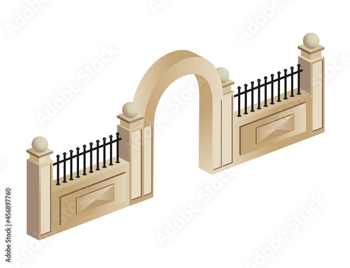 Single historic retro City fence with gates vector facade