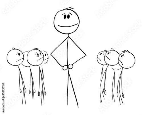 Big Person or Individuality Sticking Out of the Crowd , Vector Cartoon Stick Figure Illustration