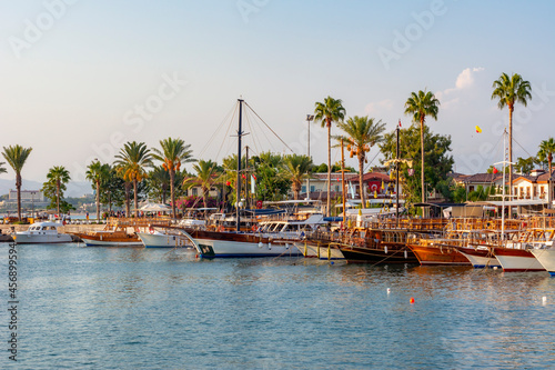 Ships and boats in Side port, Turkey
