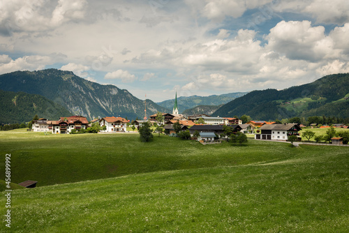 Nature landscape of the village of Brandenberg among the alpine mountains, Tyrol, Austria
