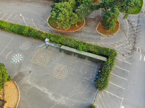 An aerial view of a traditional school playground