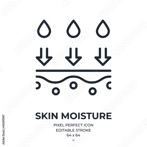 Skin moisture editable stroke outline icon isolated on white background flat vector illustration. Pixel perfect. 64 x 64.