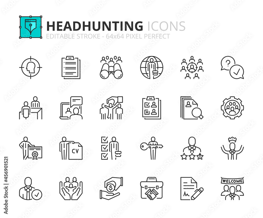 Simple set of outline icons about headhunting. Business concept. Simple set of outline icons about headhunting. Business concept.