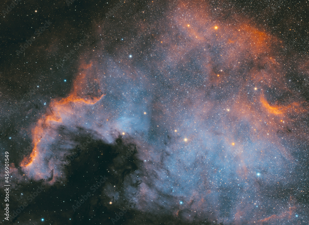 Close up of NGC 7000 nebula, in the Cygnus constellation. Taken with my telescope. I used special narrowband filters.