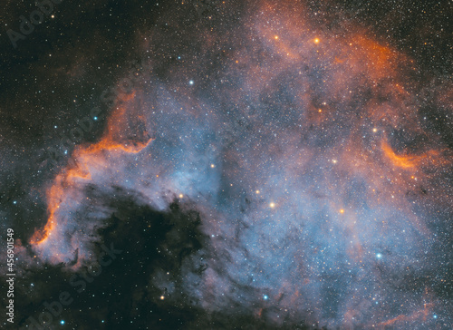 Close up of NGC 7000 nebula  in the Cygnus constellation. Taken with my telescope. I used special narrowband filters.